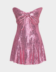 SEQUIN BOW DRESS PINK SEQUIN Women's Mini Pink Sequin Dress