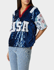 USA JERSEY BLUE Women's Red White and Blue USA Sequin Jersey