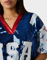 USA JERSEY BLUE Women's Red White and Blue USA Sequin Jersey