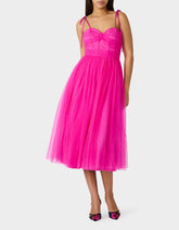GLITTER TULLE MULTI MAGENTA Women's Corset Midi Tulle Dress