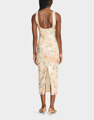 APRICOT HAZE DRESS BLURRY FLORAL Women's Midi Sequin Floral Dress