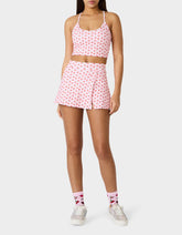 CHERRY GINGHAM SIDE SLIT SKORT PINK MULTI Women's Pink Cherry Gingham Activewear Skort