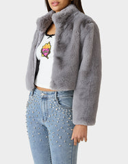 MISTY LUXE FAUX FUR GREY Women's Faux Fur Winter Jacket