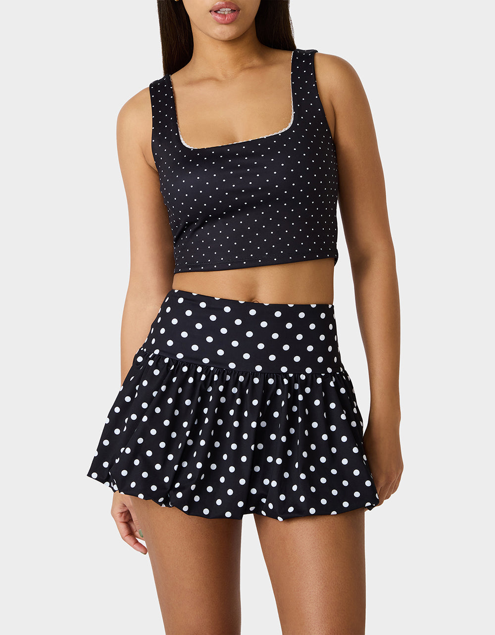 POLKA DOT PRINT CROP TOP TANK BLACK MULTI Women's Crop Top Tank Activewear and Loungewear