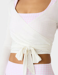 LONG SLEEVE V NECK WRAP TOP WHITE Women's White Activewear Wrap Long Sleeve Top