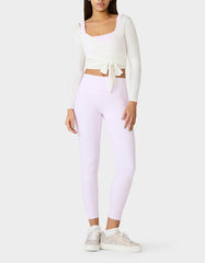 LONG SLEEVE V NECK WRAP TOP WHITE Women's White Activewear Wrap Long Sleeve Top