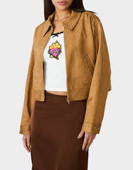 RODEO STUD JACKET CAMEL Women's Fax Suede Camel Jacket
