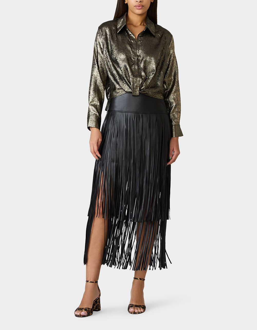 GOLD RUSH TOP BLACK/GOLD Women's Brushed Long Sleeve Button Down Top