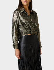 GOLD RUSH TOP BLACK/GOLD Women's Brushed Long Sleeve Button Down Top
