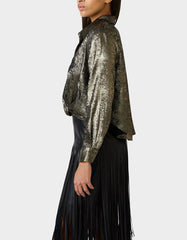 GOLD RUSH TOP BLACK/GOLD Women's Brushed Long Sleeve Button Down Top