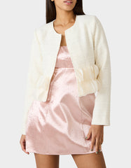 RUUFLE SOCIETY BLAZER CREAM Women's Cream Ruffle Trim Jacket