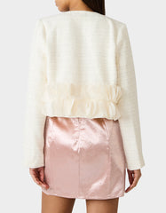 RUUFLE SOCIETY BLAZER CREAM Women's Cream Ruffle Trim Jacket