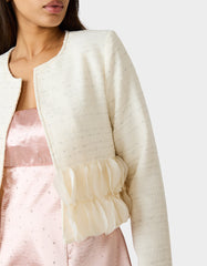 RUUFLE SOCIETY BLAZER CREAM Women's Cream Ruffle Trim Jacket