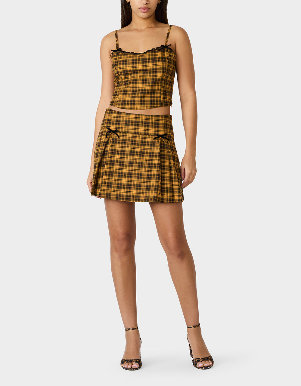 RAD PLAID SKIRT YELLOW PLAID Women's Yellow Plaid Skirt with Bow Details