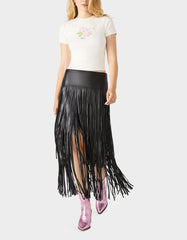 MIDNIGHT RODEO SKIRT BLACK Women's Fringe Maxi Skirt