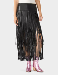 MIDNIGHT RODEO SKIRT BLACK Women's Fringe Maxi Skirt