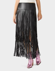 MIDNIGHT RODEO SKIRT BLACK Women's Fringe Maxi Skirt