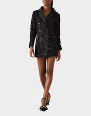 ROSETTE BLAZER DRESS BLACK Women's Black Blazer Dress with Rose Sequin Details