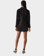 ROSETTE BLAZER DRESS BLACK Women's Black Blazer Dress with Rose Sequin Details