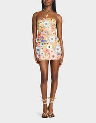 DAISY ME ROLLIN DRESS PASTEL MULTI Women's Floral Print Strapless Mini Dress