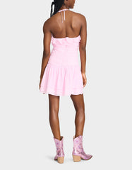 JESSIE ROSE MINI DRESS PINK Women's Ruffle Flower Halter Dress