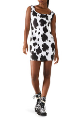 BETSEY COW PRINT DRESS BLACK/WHITE Women's Mini Tank Square-Neck Dress