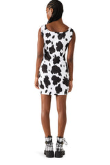 BETSEY COW PRINT DRESS BLACK/WHITE Women's Mini Tank Square-Neck Dress
