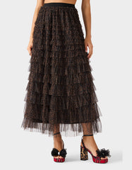 RUFFLED MAXI SKIRT LEOAPRD Women's Tiered Tulle Leopard Maxi Skirt
