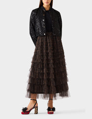 RUFFLED MAXI SKIRT LEOAPRD Women's Tiered Tulle Leopard Maxi Skirt