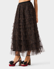 RUFFLED MAXI SKIRT LEOAPRD Women's Tiered Tulle Leopard Maxi Skirt