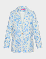 BOYFRIEND BLUE FLORAL BLAZER BLUE Women's Long-Sleeved Floral Print Blazer Jacket