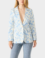 BOYFRIEND BLUE FLORAL BLAZER BLUE Women's Long-Sleeved Floral Print Blazer Jacket