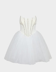 SHEER BALLERINA DRESS WHITE Women's Strapless Rhinestone Embellished Tulle Mini Dress