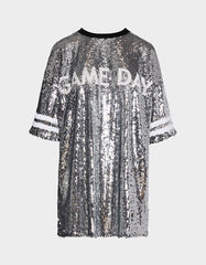 GAME DAY JERSEY SEQUIN DRESS SILVER Women's Sequin Short-Sleeved Dress