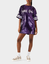 GAME DAY JERSEY SEQUIN DRESS PURPLE Women's Sequin Short-Sleeved Dress