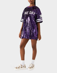 GAME DAY JERSEY SEQUIN DRESS PURPLE Women's Sequin Short-Sleeved Dress