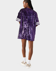 GAME DAY JERSEY SEQUIN DRESS PURPLE Women's Sequin Short-Sleeved Dress