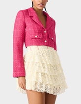 TWEED CROPPED BLAZER HOT PINK Women"s Long-Sleeved Cropped Button-Up Jacket