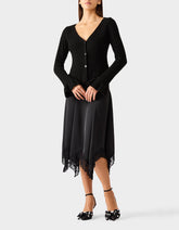 BELLE CARDIGAN BLACK Women's Black V-Neck Button Down Cardigan Sweater