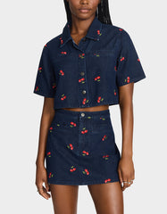 CHERRY ON TOP SHIRT DENIM Women's Button-Up Denim Top