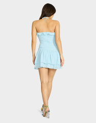 JESSIE ROSE MINI DRESS LIGHT BLUE Women's Ruffle Flower Halter Dress