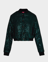 GLITTERATI BOMBER JACKET EMERALD GREEN Women's Green Sequin Bomber Jacket