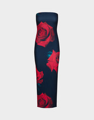 ROSE REVERIE DRESS RED Women's Floral print Maxi Strapless Dress