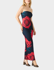 ROSE REVERIE DRESS RED Women's Floral print Maxi Strapless Dress