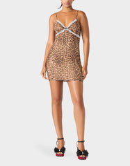 LEOPARD SLIP DRESS LEOPARD Women's Mini Lace Trim Slip Dress