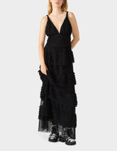 TIERED TULLE GOWN BLACK Women's Maxi Tulle Dress