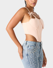 HEART BUSTIER BLUSH Women's Bustier Cropped Corset Bow Top
