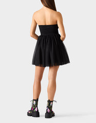 TULLE TWIRL DRESS BLACK Women's Black Strapless Tulle Mini Dress