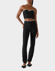 JEWELED SET BLACK Women's Black Crop Top and Pant Rhinestone Set