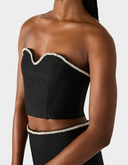 JEWELED SET BLACK Women's Black Crop Top and Pant Rhinestone Set